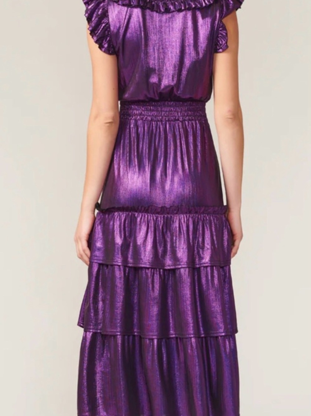 ADELYN RAE BARBARA METALLIC RUFFLED MIDI DRESS NWT - Picture 4 of 9